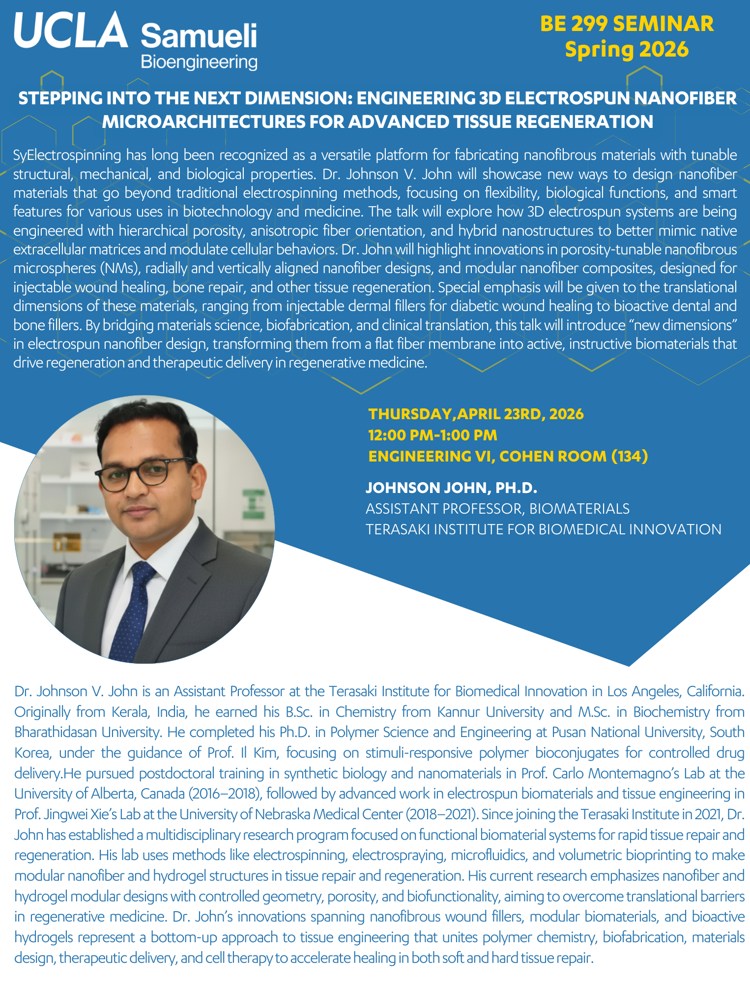 BE 299 Seminar- Dr. Johnson John, Ph.D.