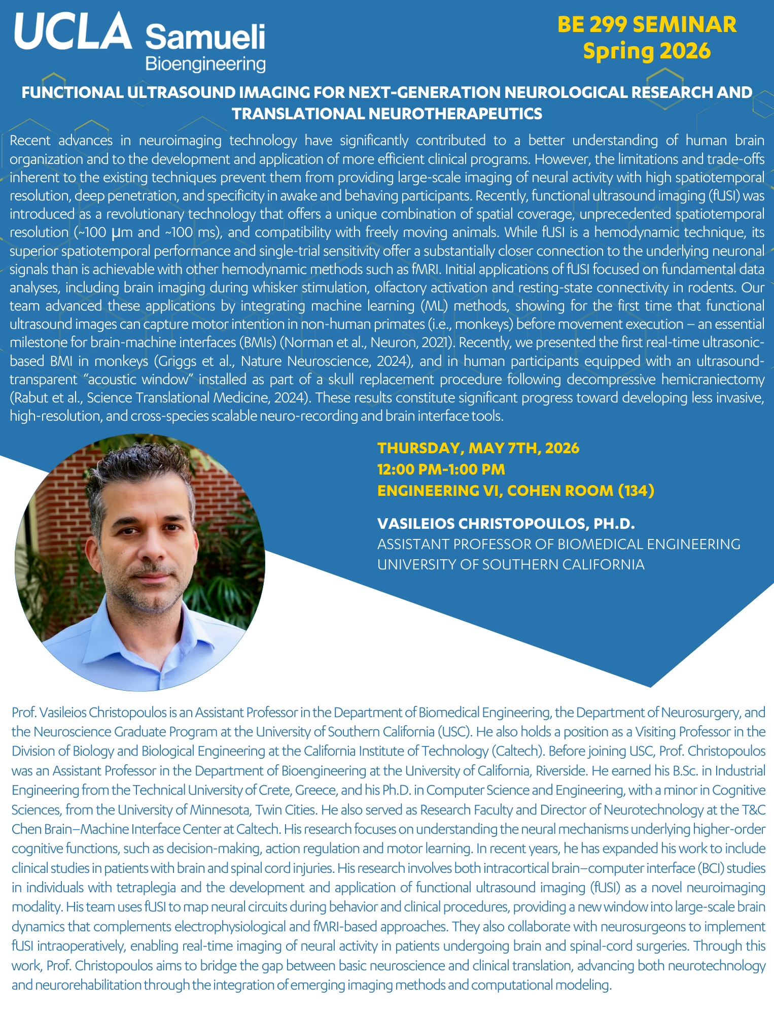 BE 299 Seminar- Dr. Vasileios Christopoulos, Ph.D.