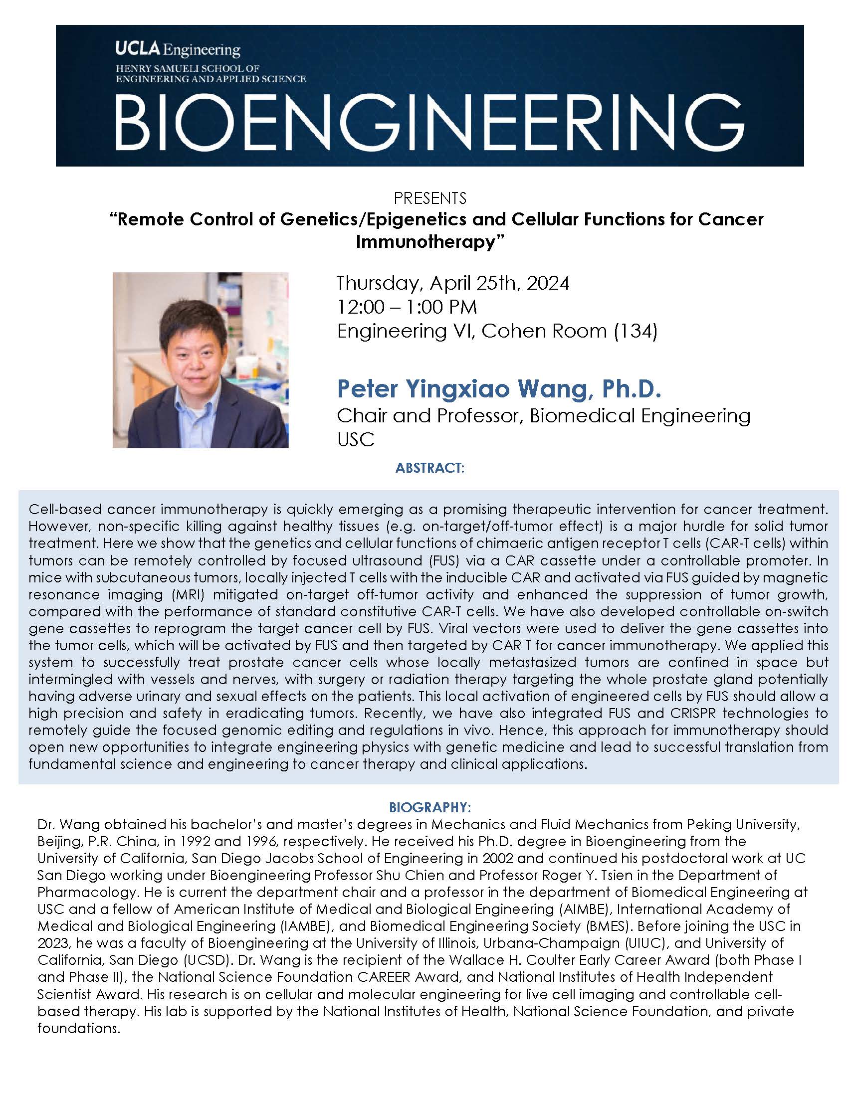 BE 299 Seminar: Peter Wang, Ph.D.