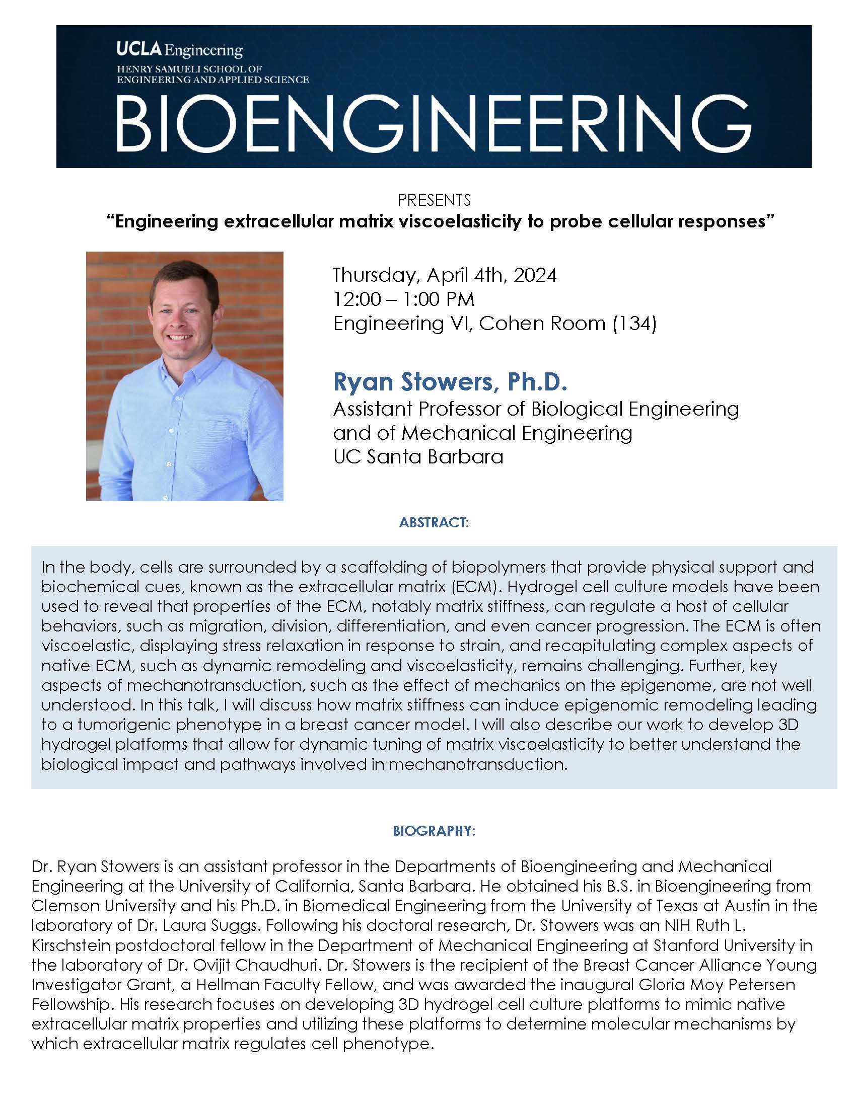 BE 299 Seminar: Ryan Stowers, Ph.D.