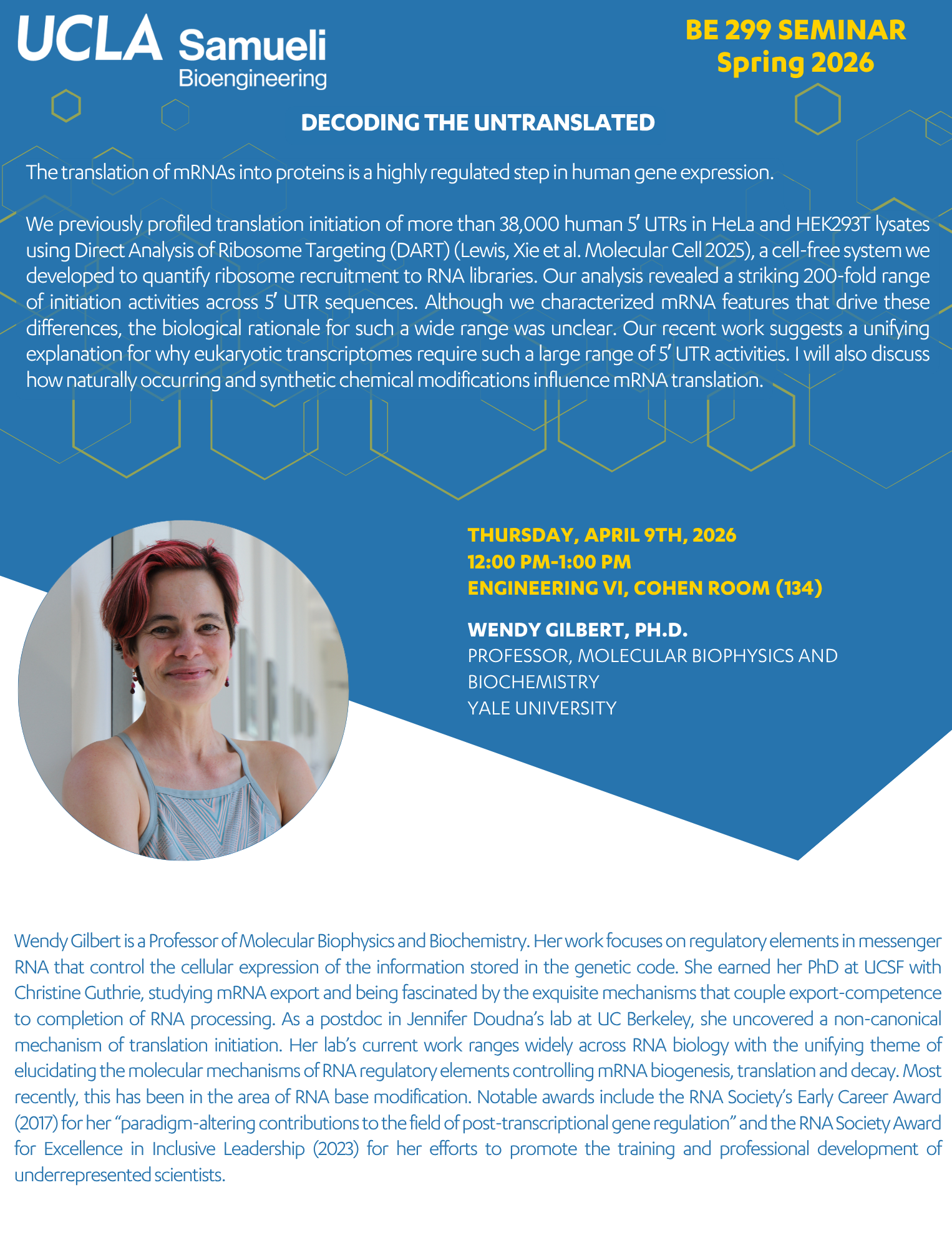 BE 299 Seminar: Dr. Wendy Gilbert, Ph.D.